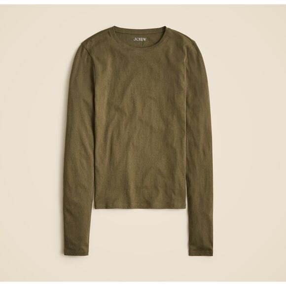 J.Crew Tissue Crepe Long Sleeve T-Shirt WMNS M Rich Olive Crewneck Pullover Soft - Picture 1 of 6